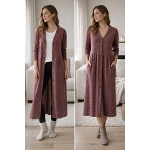 BloomChic Marled Duster Cardigan Dress Burgundy Button Front Plus 12 nwt